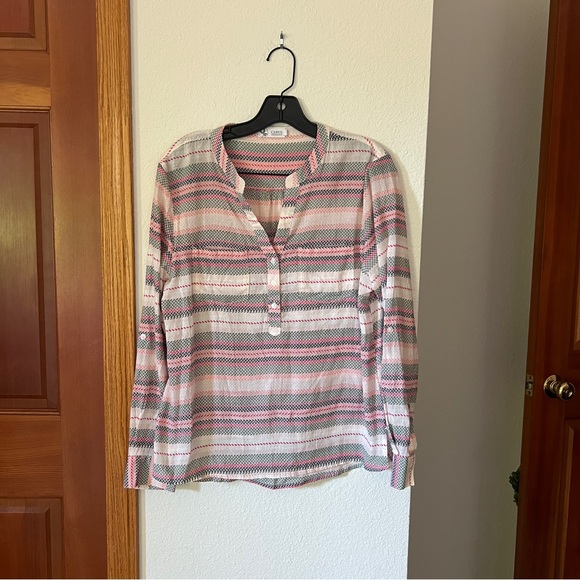 Carve Designs Organic Cotton Striped Button Blouse Women’s L - Picture 1 of 7